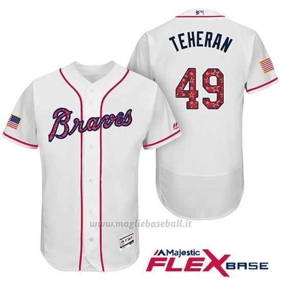 Maglia Baseball Uomo Atlanta Braves 2017 Estrellas y Rayas 49 Julio Teheran Bianco Flex Base